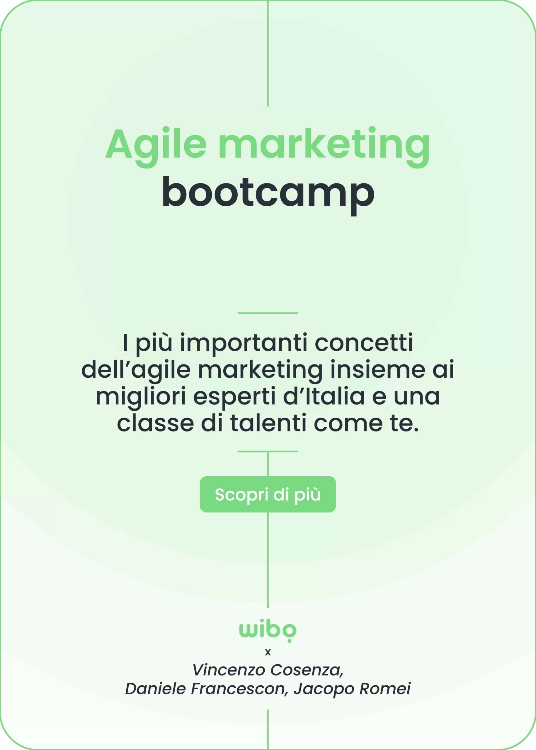 Agile Marketing Bootcamp: Percorso di formazione aziendale in collaborazione con Vincenzo Cosenza, Daniele Francescon, Jacopo Romei.